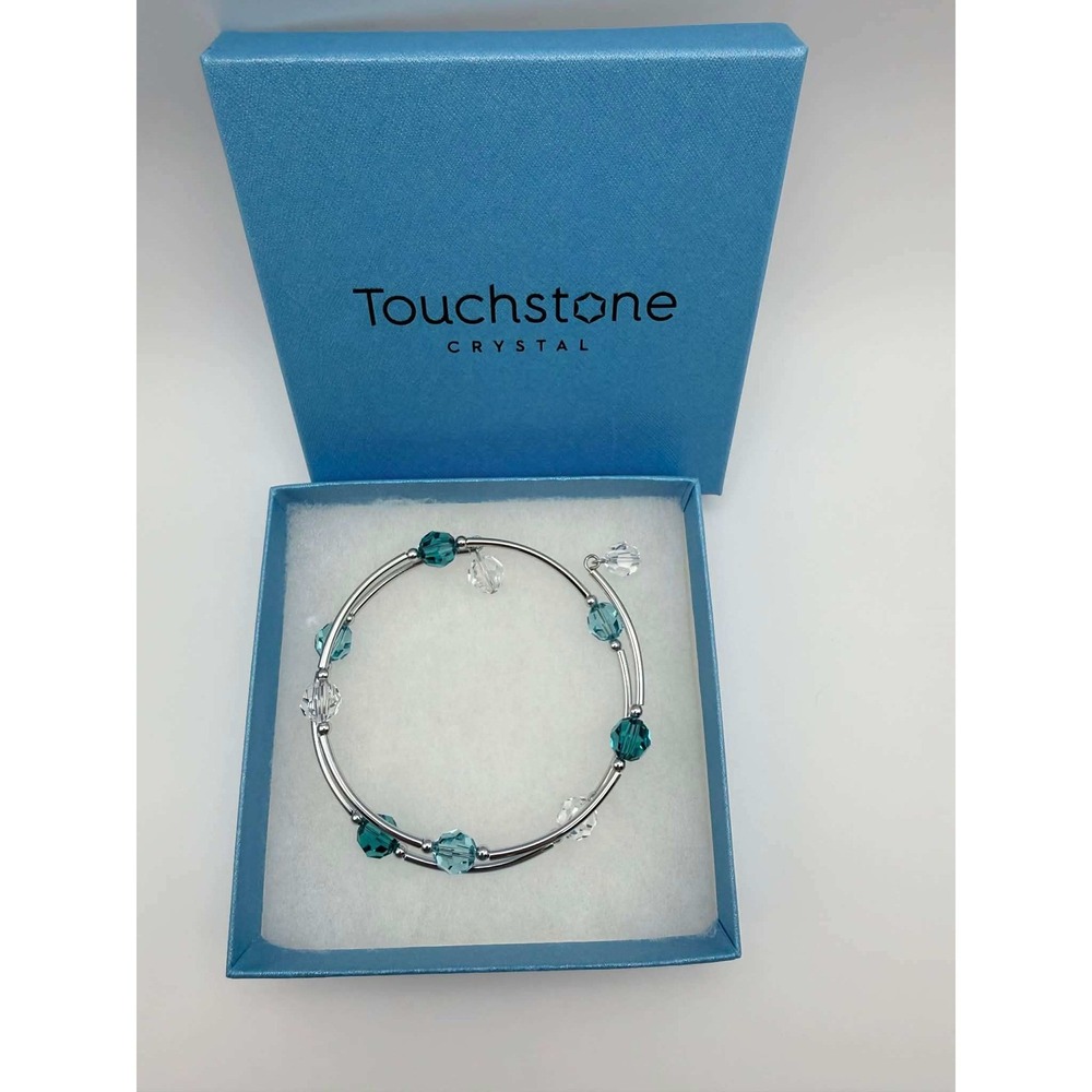 Touchstone Crystal Swarovski Wind Up Blue Zircon Light Turquoise Wrap‎ Bracelet
